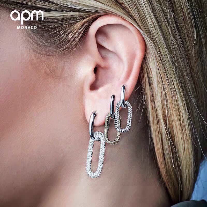 APM Monaco Silver Rhinestone Hoop Earrings